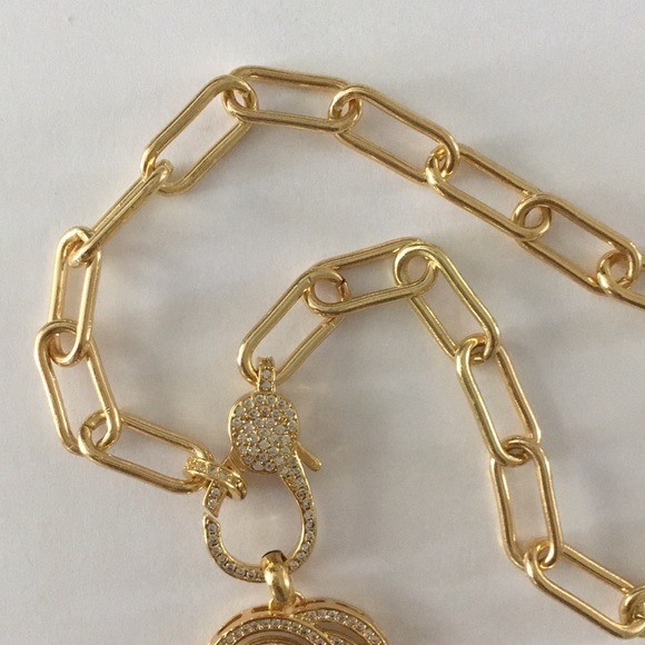 Gold necklace with CZ clasp & charm - Picture 3 of 3